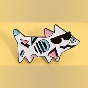 New Funky Pop Art Enamel 80's Dog Pin White, Blue & Pink
